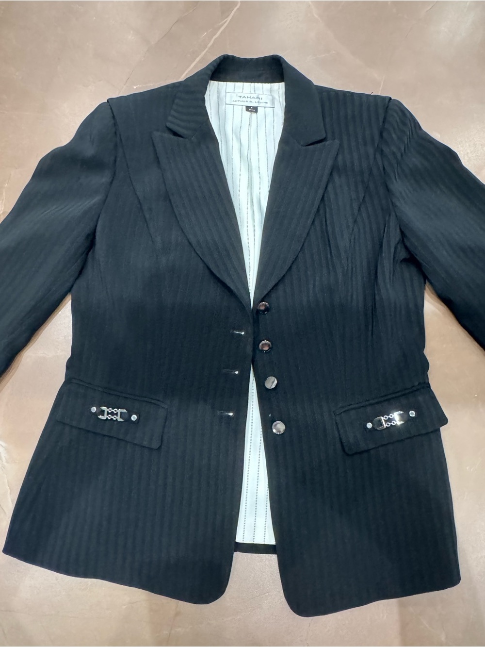 Tahari Black Pinstripe Women's Tailored Blazer